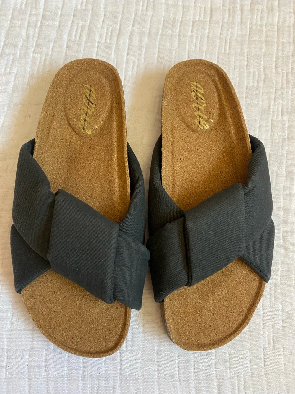 AERIE Black Knotted Cork-Style Slide Sandals